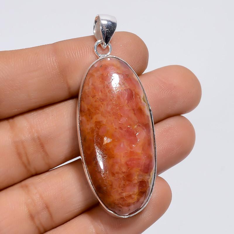 

Classic Top Grade Qualite 100% Natural Rhodochrosite Oval Shape Ethnic Style Handmade Jewelry 925 Steling Silver Plated Pendant 2 WSJ-5047 2