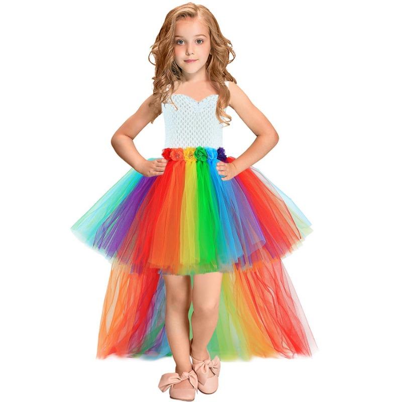 Black Girls Tutu Dress Tulle V-neck Train Child Evening Birthday Party Dress Kids Halloween Costume