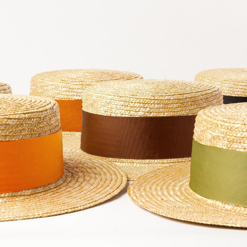 European and American spring and summer new multi-color decorative with flat-top straw straw hat outdoor travel sunscreen sunshade flat-top straw hat