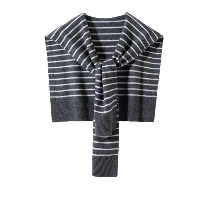 2026 Autumn/Winter Women's Korean Cashmere Knit Shawl, Black & White Striped Resort Style Scarf