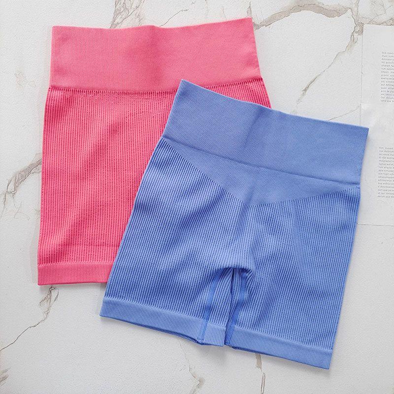 European and American Style High-Waisted Seamless Fitness Shorts for Women, Butt-Lifting Tight Yoga Pants, Ribbed Elastic Breathable Sports Shorts