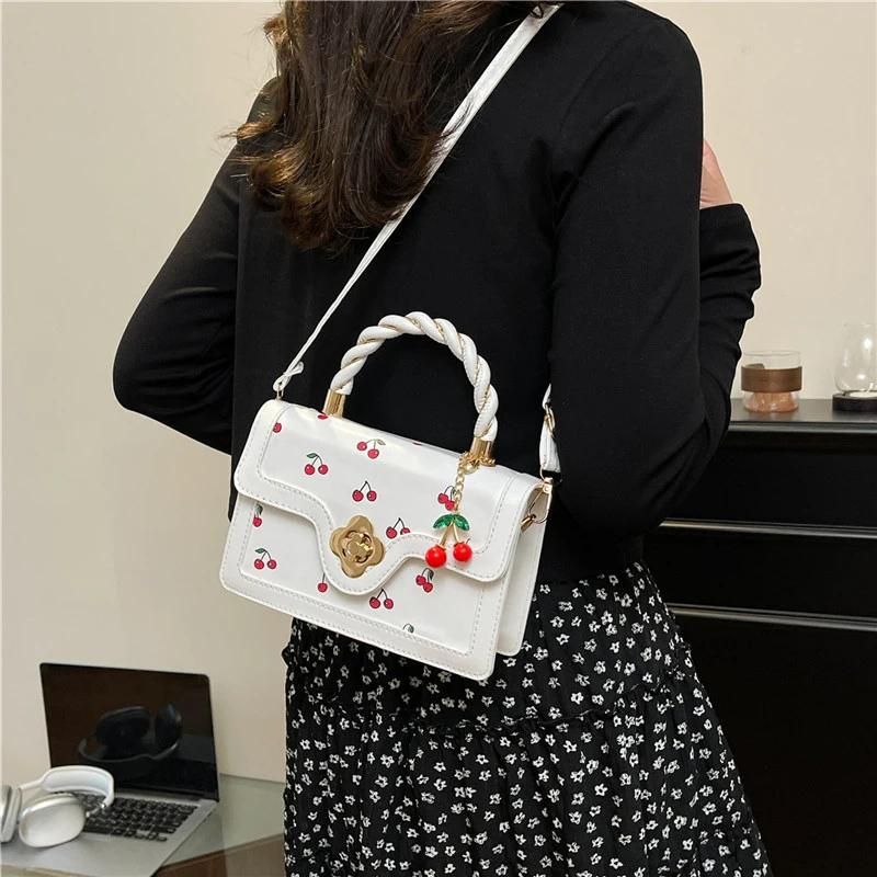 Cherry Print Fashionable Handbag New Autumn Trendy and Niche Crossbody Bag Stylish Personality and Elegant Small Square Bag New