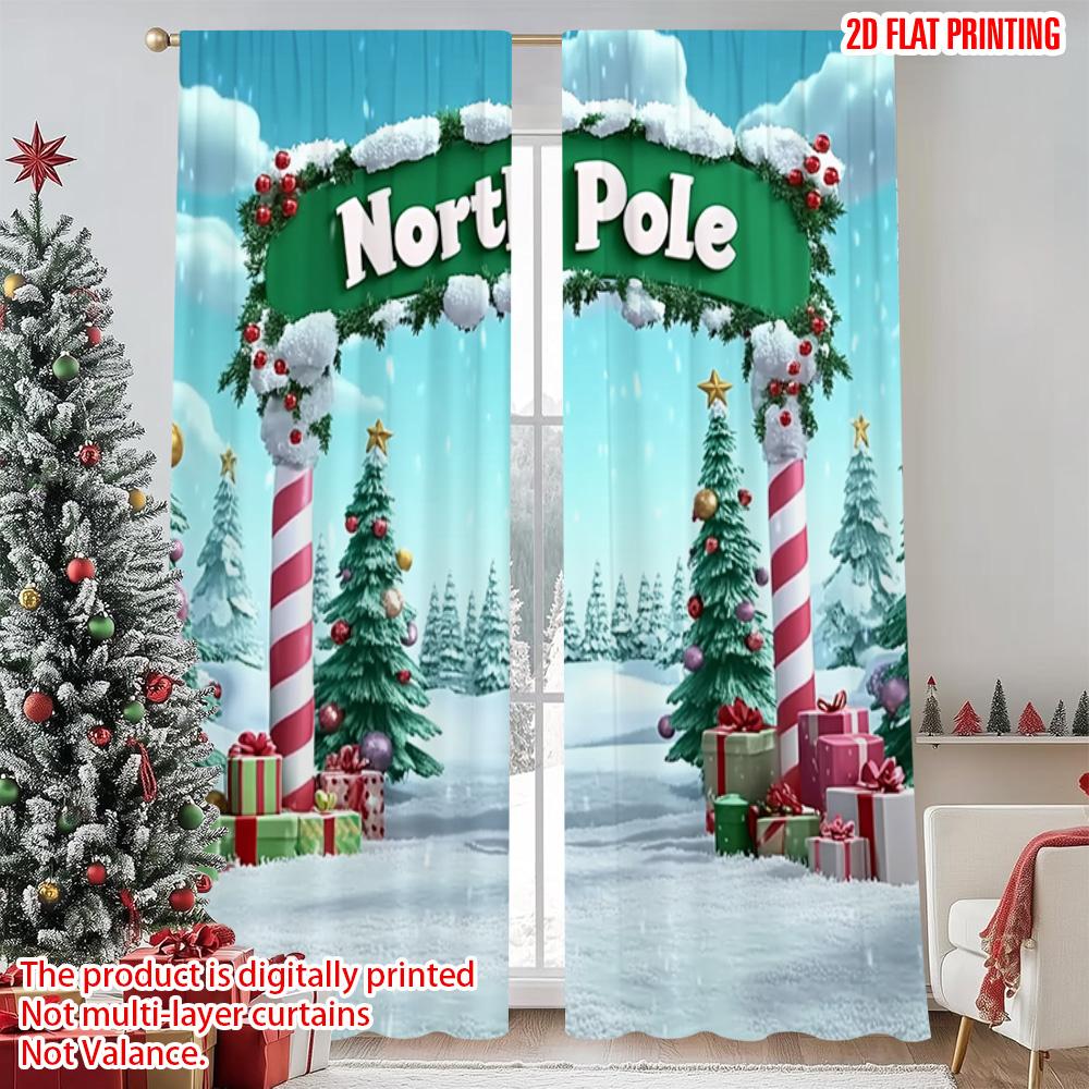 

2 шт. 2D плоская печать С Рождеством Христовым Занавеска Снежная сцена с леденцом Машинная стирка Полиэстер Без электричества Семейный 52.50×116.00 CM 2pcs