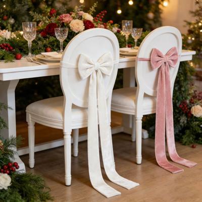 Chair Sash Bow Reusable Chair Back Velvet Bow Universal Wedding Events Banquet Anniversary Bridal Banquet Party Dining Chair Cover Decoration