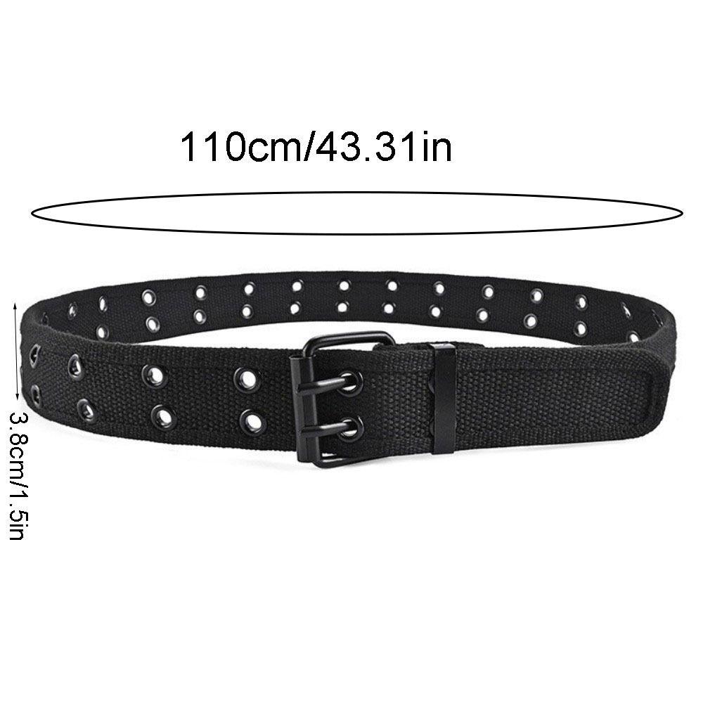 Ceinture de taille en toile à double rangée Boucle métallique Ceinture tissée pour hommes Boucle à ardillon Style coréen Ceinture à boucle double rangée Activités de plein air