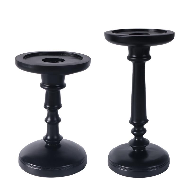 Antique European-Style Black Candlestick, Medieval Resin Ornament for Dining Table Decor.