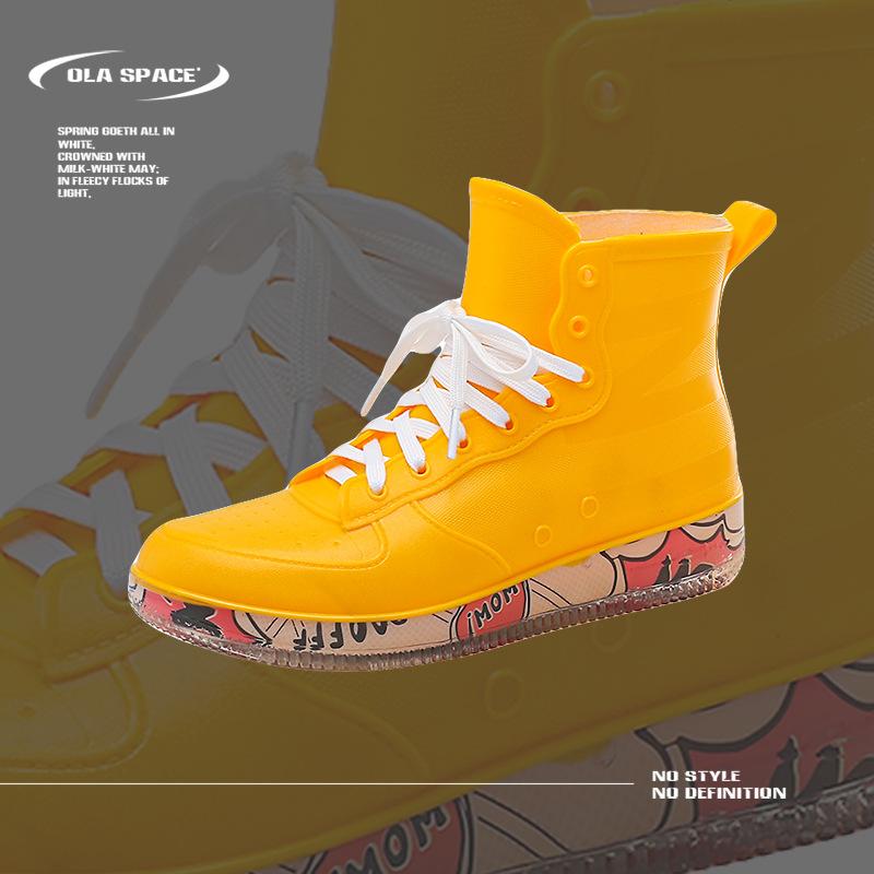 

Резиновые сапоги для мужчин и женщин, Модные, Водонепроницаемые, Нескользящие, Популярные в сети шнурованные водные ботинки, Короткие, Удобные, Резиновые сапоги на мягкой подошве 36 жёлтый