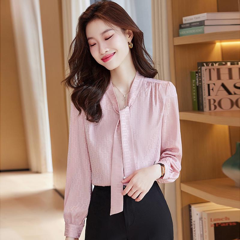 2023 Autumn Women's Bow Tie Shirt: Elegant French Professional Style for a Sophisticated Commute