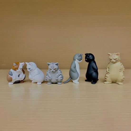 6Pcs Threatening Cat Figurine PVC Cartoon Social Kitten Statue Animal Sculpture Home Office Desktop Bookshelf Decoration Ornament