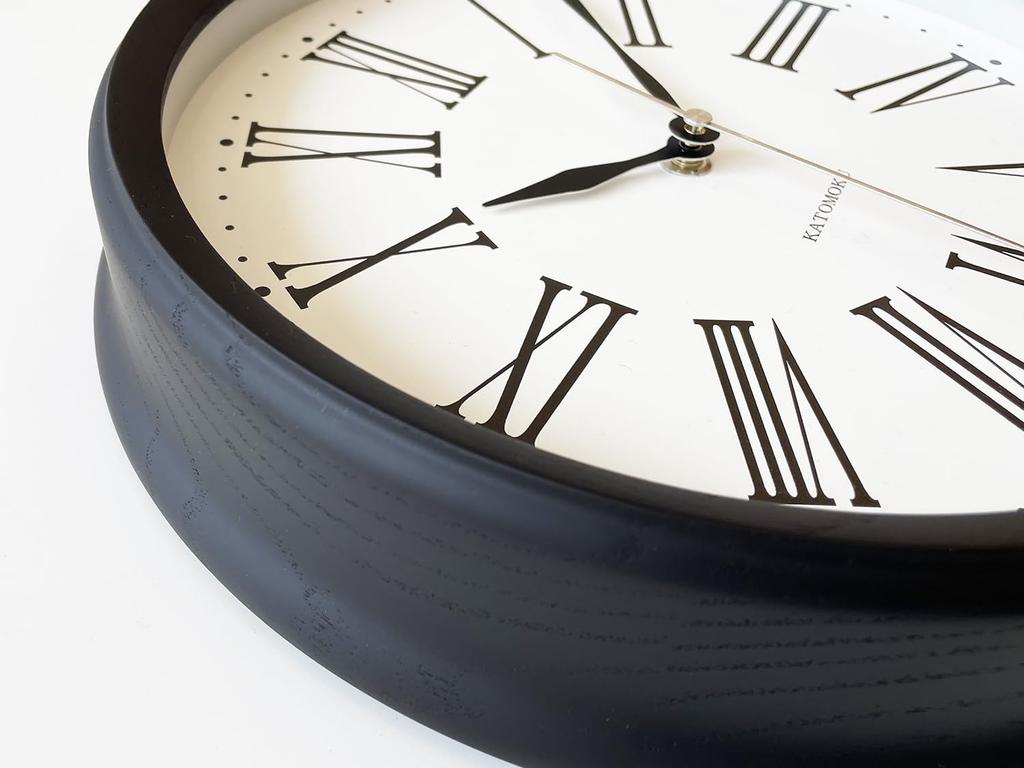 KATOMOKU muku clock 5 Roman numerals black wall clock continuous second hand radio km-58BKRCS 306mm (SKP clock)