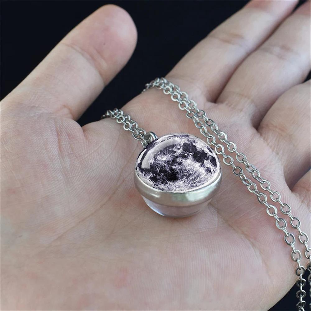 Galaxy Necklace: Solar System Planets & Moon Spherical Crystal Pendant