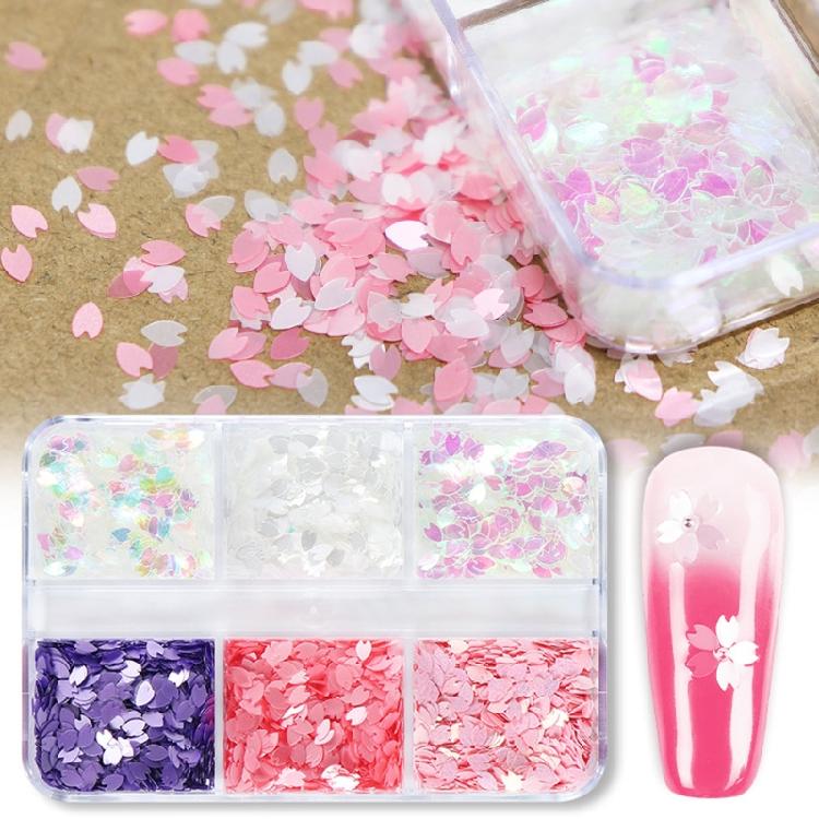 6 Grids Cherry Blossom Petal Nail Art Glitters 3D Nail Sequins Color Glitters