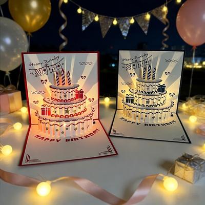 Pop Up Cake Happy Birthday Cake Card With Envelope Best Wishes Birthday Red Envelope Greeting Card Musical Light Greeting Card