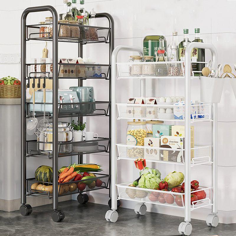 Multi-Layer Kitchen Storage Rack with Wheels for Microwave and Vegetables