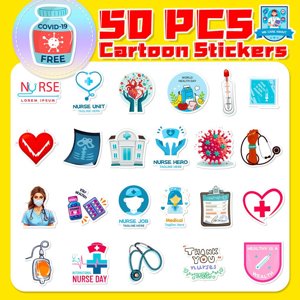 50 Light Blue Theme Hospital Small Icon Doctor Nurse Stickers Injection Clinic Decoration Nurses Stickers