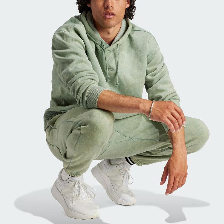 Adidas All Season Garment-Wash Hoodie Men Hoodies Silver Gray Green IK4279