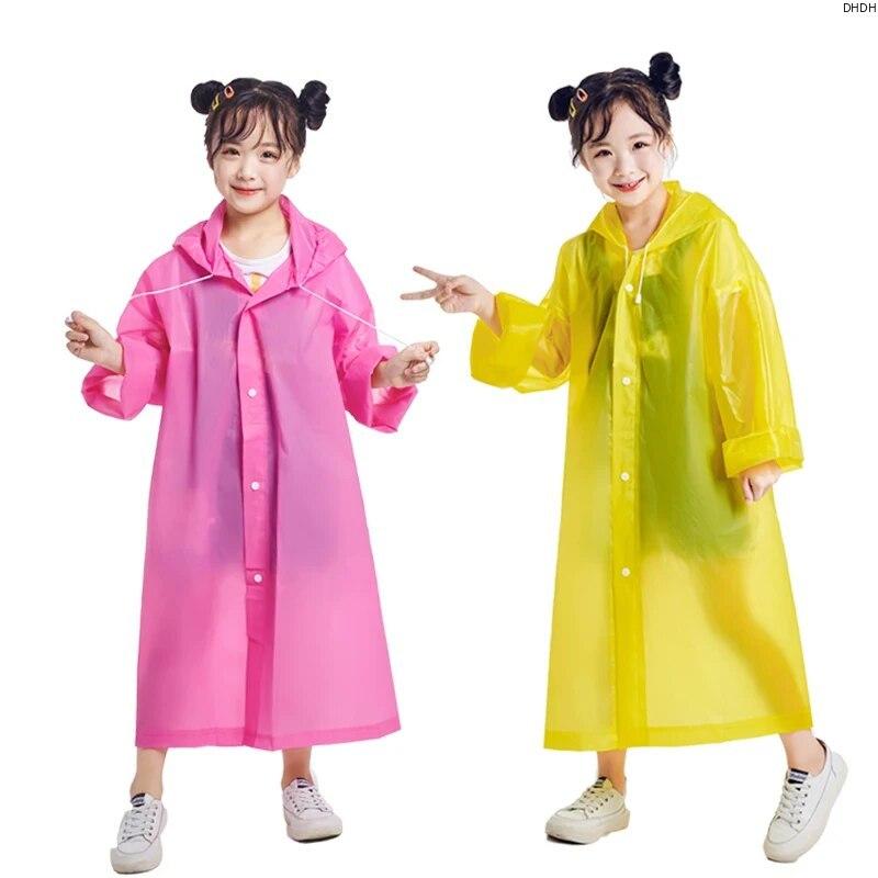 Eva CHILDREN'S Raincoat Transparent Non-one-time Thickening Waterproof Portable Outdoor Boys and Girls Hiking Camping Poncho