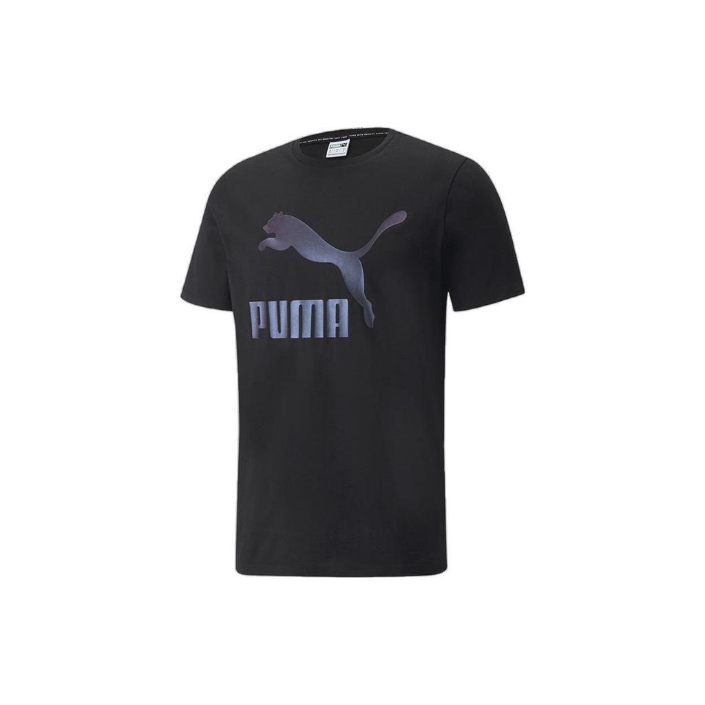 Puma Large Logo Print Crew Neck Sports Tee Men Tops Black 536345-51