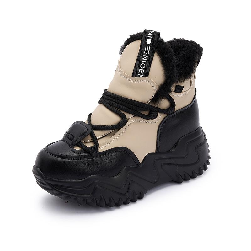 Sportssko høy topp tykk såle innvendig høydeøkende pappasko dame fritidsskinnsko med ekstra tykk fløyel