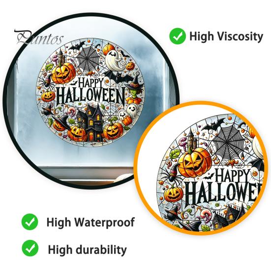 Pumpkin Ghost Wall Stickers Halloween Stained Glass Style Static Window Clings, Waterproof PVC Bat Seasonal Home Accents Haunted House Decals,