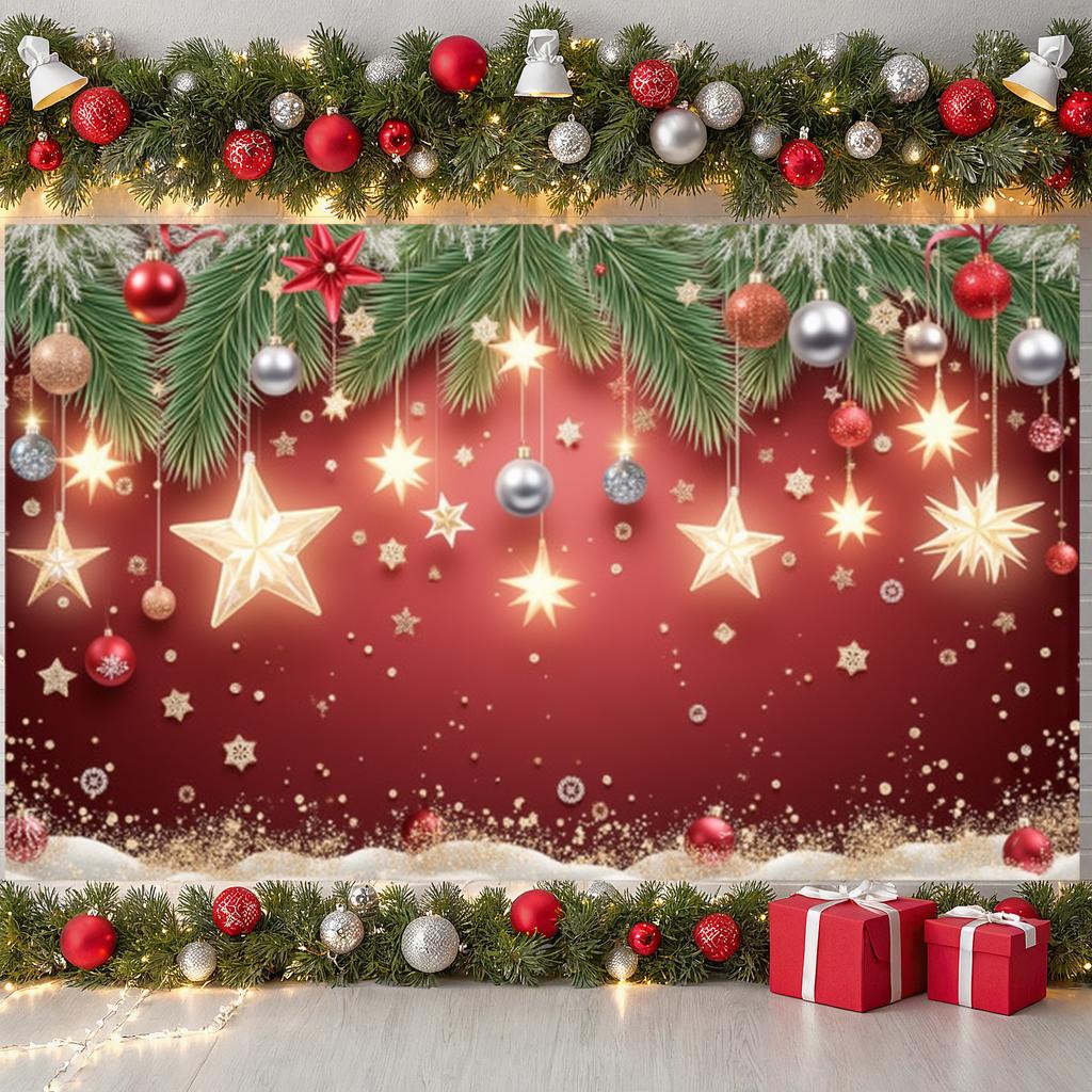 Holiday Display Colorful Bauble Christmas Decor Backdrop Festive Party Background Red Theme Festive Backdrop For New Year Xmas
