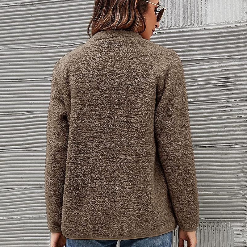 Nuevas chaquetas casuales cálidas de moda para mujer de otoño e invierno, abrigos casuales sueltos de color sólido con bolsillos, blusas de mujer de talla grande