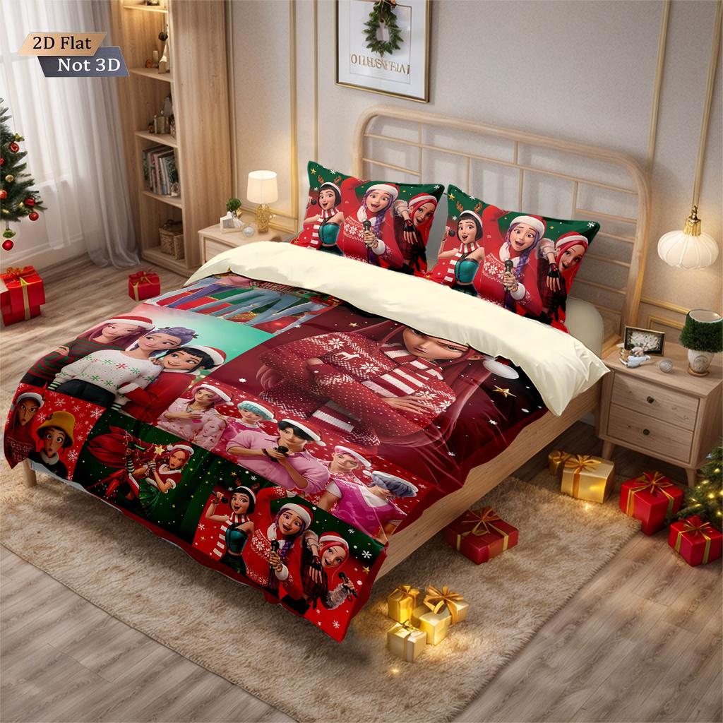 3-teiliges Weihnachten K-Pop Dämonenjäger Druck Kernloses Bettwäscheset Mehrere Größen Bequeme Schlafzimmer Studentenwohnheime Maschinenwaschbar
