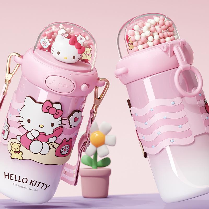 X&W Sanrio Straw Thermos Cup Cartoon Kuromi Drinking Water Bottle Stainless Steel Vacuum Flasks with 3D Creative Lid Kids Gifts