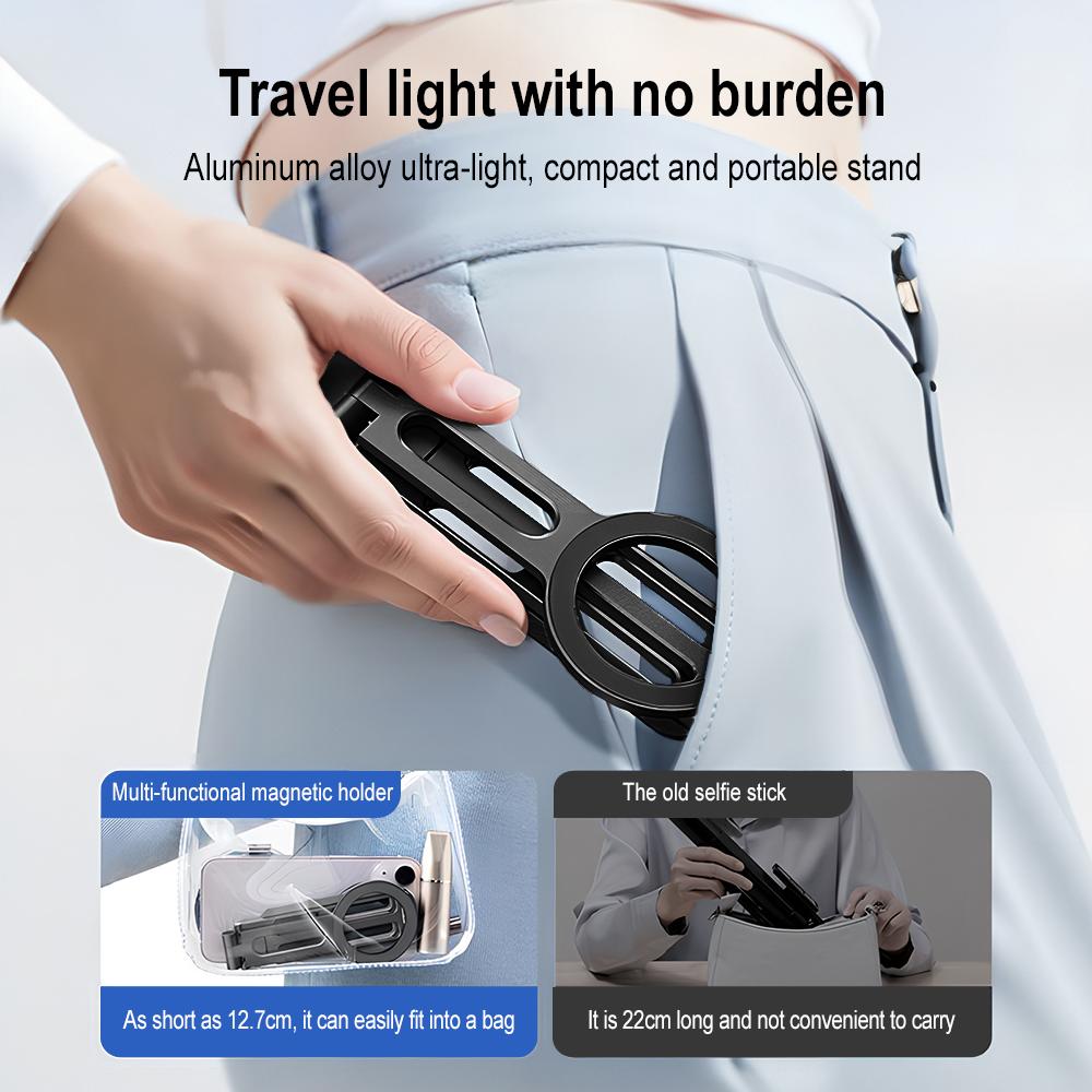 360° Rotating For Magsafe Magnetic Phone Tripod Selfie Stick Foldable Stand Aluminum Cell Phone Holder Stand For iPhone 18 Pro Max 17 16 15 Samsung