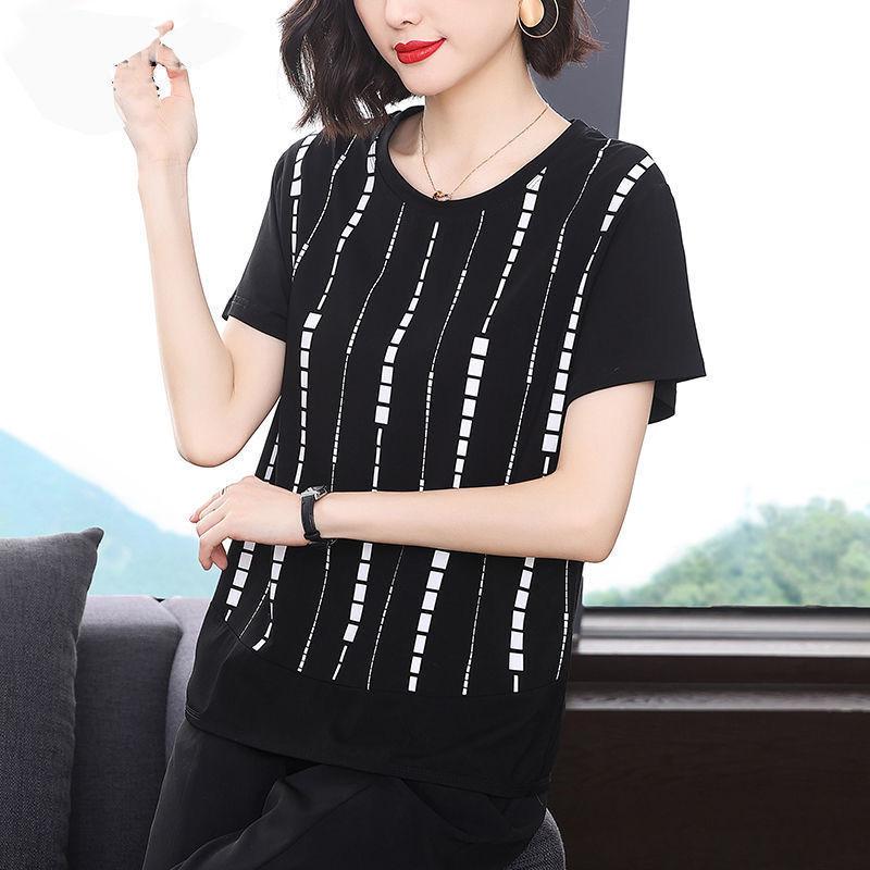 

Мамина новая большая модная свободная узкая летняя тонкая женская футболка с круглым вырезом и короткими рукавами 4XL