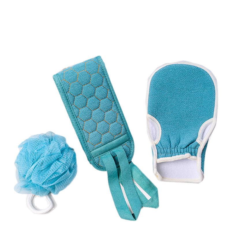 Exfoliating Bath Set: Includes Thickened Gloves, Decontaminating Bath Ball, and Back Scrubber Towel