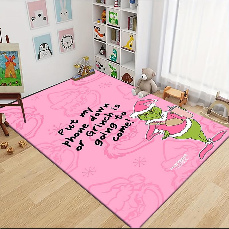 Grinch Phone Down Carpet Rug Soft Washable Antislip Home Living Room Sofa Mats Personalized Christmas Rug