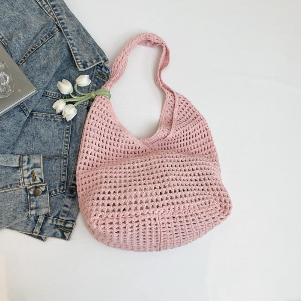 

Leisure Beach Hollow Handbag Sweet Woven Totes Bag New Crochet Shoulder Bag Travel рожевий