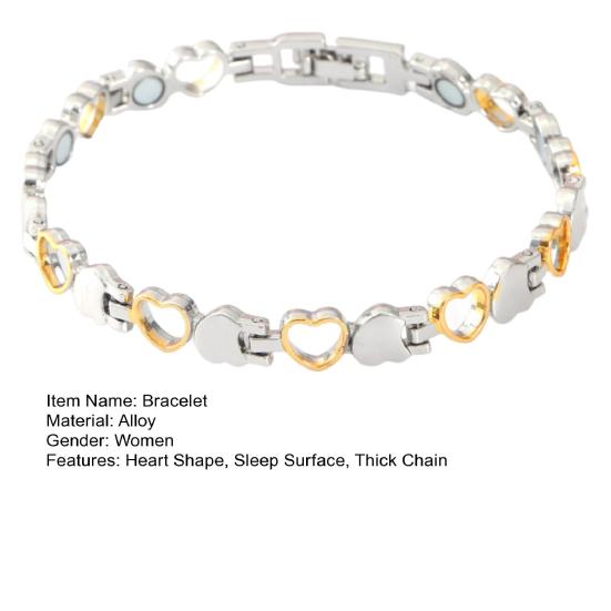Women Magnetic Bracelet Hollow Heart Sleek Surface Alloy Detachable Adjustable Thick Chain Wrist Jewelry Vacation Work Anniversaries Birthday Gift