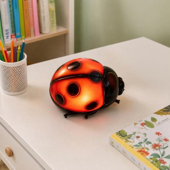Glowing Ladybug Night Light, Resin Bedside Lamp for Kids, Cute Insect Shaped Table Decor for Bedroom, Funny Small Lamp Gift