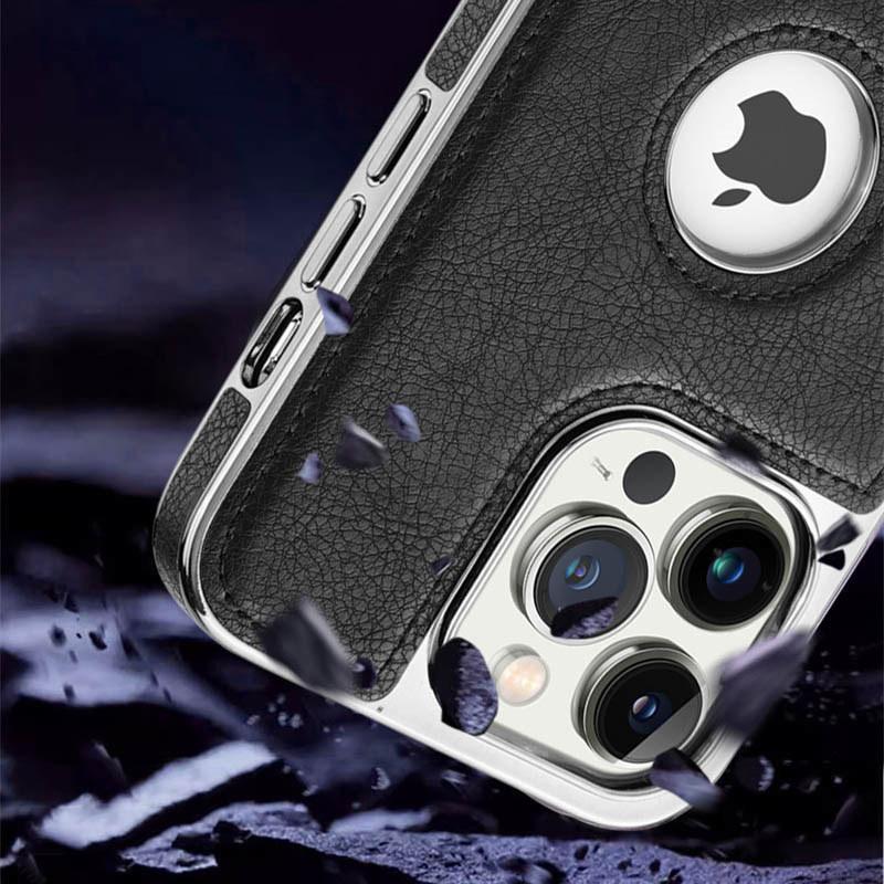 Coque de téléphone avec pare-chocs plaqué, cuir, support pliable, pour iPhone 16 15 11 12 13 14 Pro Max Plus, étui fin avec support métallique
