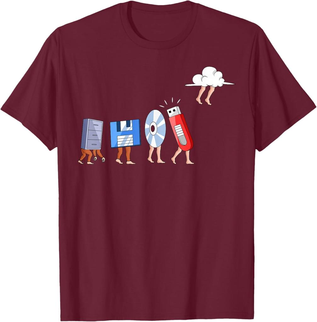 Evoluzione dell'Archiviazione Dati Maglietta Grafica Divertente Regalo per Sviluppatore Cloud Computing T-Shirt Casual