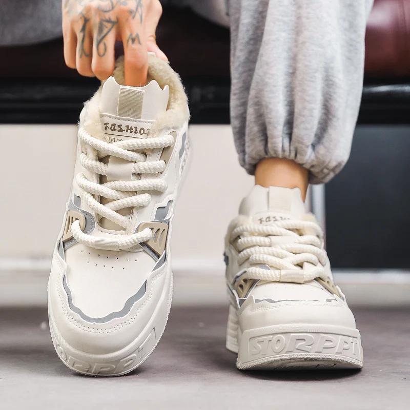 New Men's Casual Low Cut Thick Soled Warm Cotton Shoes Are Fashionable Versatile, Comfortable, Thick Lace Up Sports Shoes