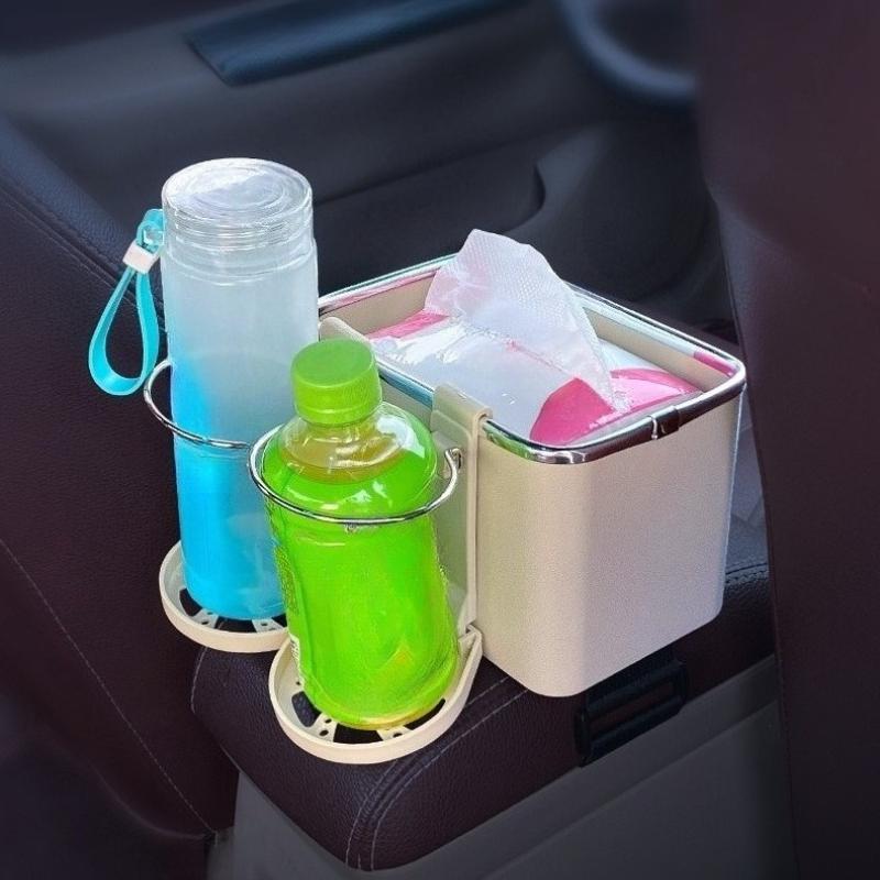 Multi-Functional Car Handrail Storage Box with Detachable Cup Holder And Tissue Paper Organizer - Car Console Storage Solution