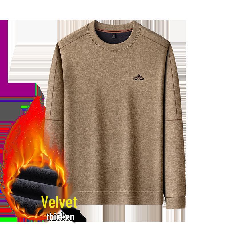Men's Plus Velvet Thickened Versatile Winter Hoodie - Mid-Aged & Young, Warm Round Neck Long Sleeve Base Layer