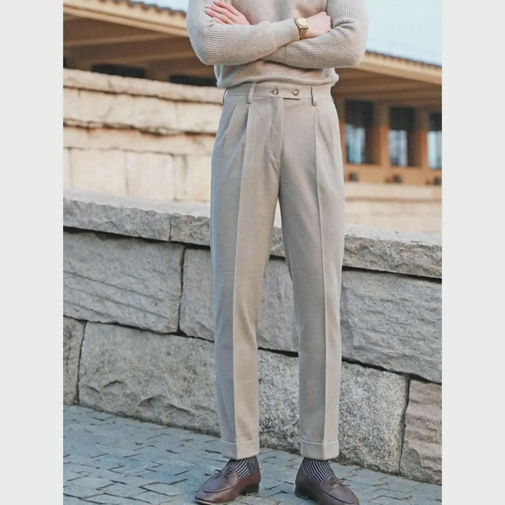 Herren Casual Wollhose mit hohem Bund - Warm, vielseitig und perfekt für den britischen Herbst und Winter.