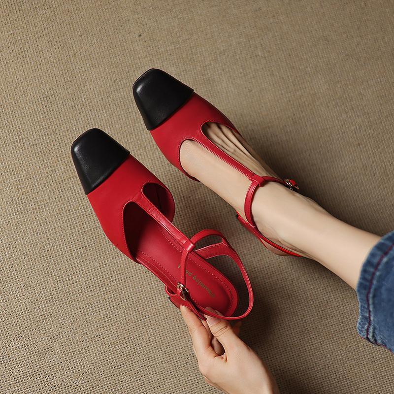 Fashion 2025 Womens Summer Footwear Mixed Colors High Heels Shoes for Woman Genuine Leather Square Toe Casual Shoes Woman Office Pumps
