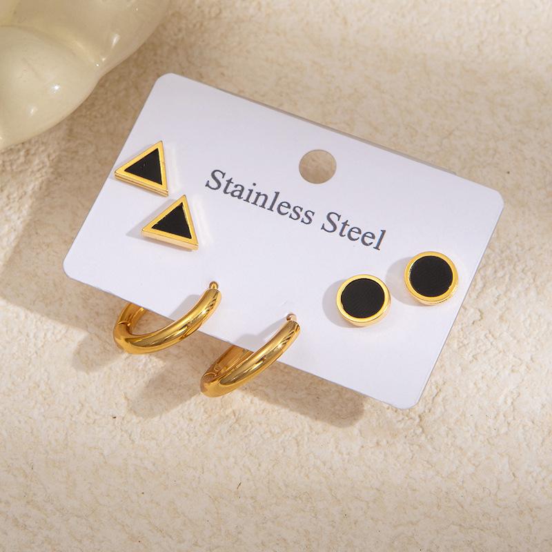 Elegant Four-Leaf Clover & Heart Earrings with Butterfly Detail, Titanium Steel Hoops - Non-Fading, Fashionable Summer Accessory