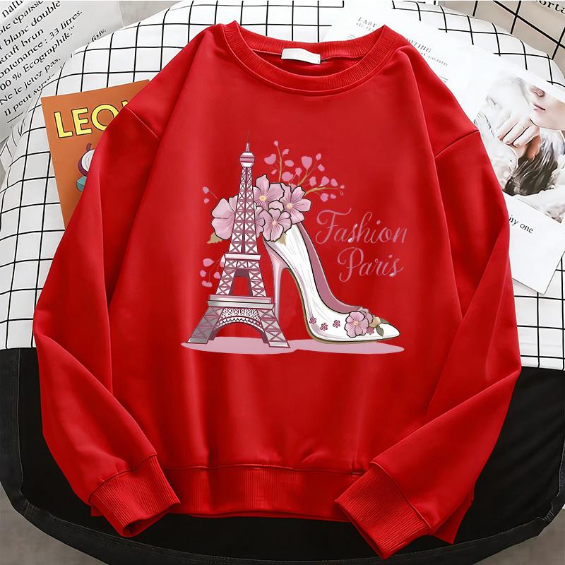 Mode Paris Print Y2k Damen Kapuzenpullover 90er Langarm Warmes Fleece Sweatshirt Weicher Rundhals Pullover Freizeit Damenbekleidung
