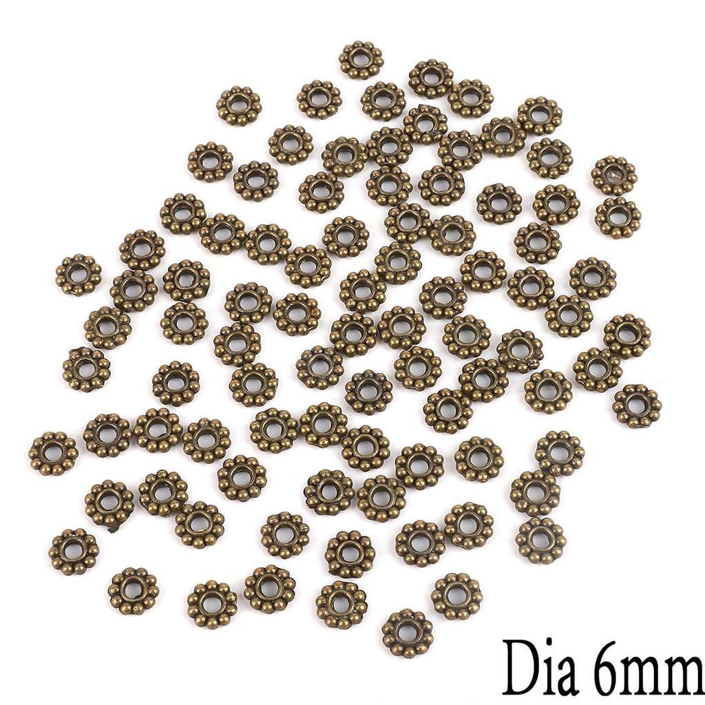 50 Stück 6 x 2 mm antikes Gold/Silber, Blumenform, lose Metallperlen für Schmuckherstellung, DIY-Armband