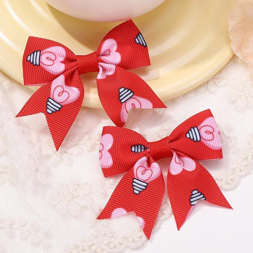 

2Pcs/set 2.36 Valentine s Day Printed Bow Hairclips for Girls Children Ribbon Hair Bows Clip Cheer Up Hair Accessories Gifts