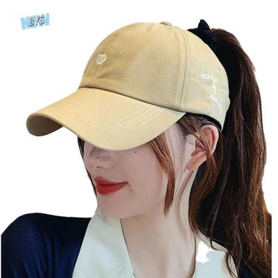 Embroidered Love Heart Baseball Cap Cotton Peaked Cap Ponytail Half Empty Top Hat Academy Style Sun Cap Sunscreen Sun Hat