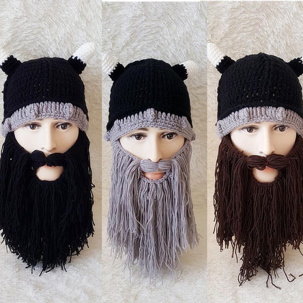 Fashion Creative Wool Knit Ox Horn Beard Hat Warm Comfortable Beanie Hat Halloween Gifts