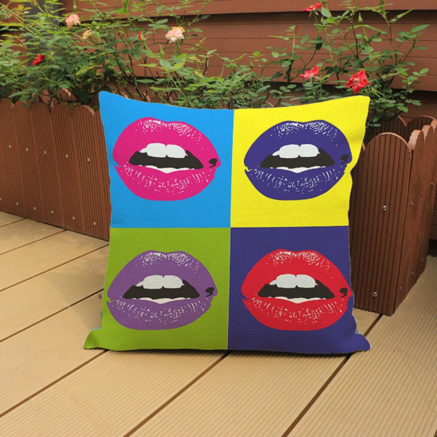 Modern Pop Art Girl Lips Printing Sofa Decoration Cushion Cover Cotton Linen Car Chair Throw Pillows Case Almofadas 45X45Cm
