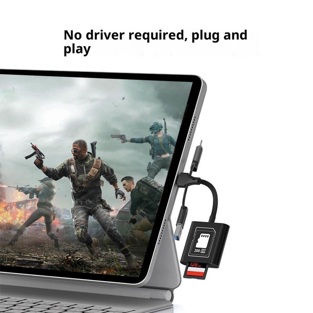 TYS-205 iP/Type-C/USB to SD/TF Card Reader High Speed Dual Slot V30 USB 3.0 Adapter for Data Transfer/Photo Backup Compatible with iOS/Android/MAC